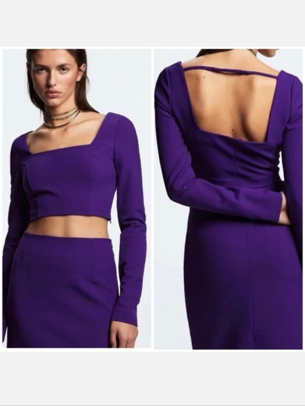 NWOT ZARA PURPLE LONG SLEEVE CROP TOP SIZE M